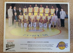 1990-91 LAKERS TEAM PHOTO 8 1/2X11 Magic Worthy Scott Green Perkins - Picture 1 of 3