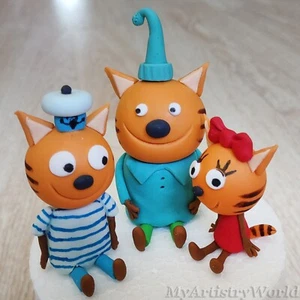 Set of 3 Kid-E-Cats cake toppers. Edible 3D fondant/gum paste Kid-E-Cats figures - Picture 1 of 1