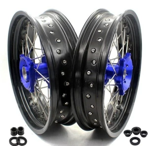 KKE 3.5/4.25" Supermoto Cush Drive Wheels Rims Fit Suzuki DR650SE 1996-2024 Blue - Bild 1 von 11