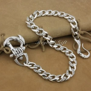 925 Sterling Silver Armor Hook Wallet Chain KeyChain Punk Accessories 8F002WCB - Picture 1 of 25