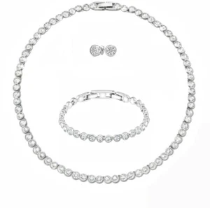 Stunning Tennis Necklace Earrings Bracelet Links Rhodium UK Seller 3 Pc Set UK - Picture 1 of 6