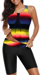 Size 12-14 (M) | Aleumdr Racerback Tankini with Boyshorts Set | Striped | Z01 - Picture 1 of 4