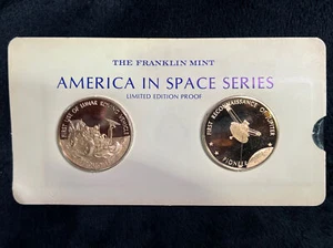 1973 Franklin Mint America In Space LE Proof Apollo 15 & Pioneer Medal Coin Set - Picture 1 of 11