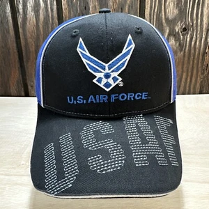 USAF Hat Cap US Air Force Logo Black Low Profile Adjustable Blue USA Military - Picture 1 of 12