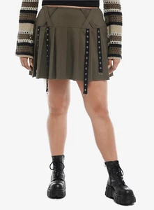 Social Collision Olive Grommet Tape Grunge Skirt Plus Size 1 - Picture 1 of 7