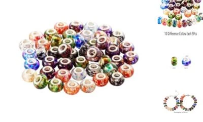 Cuentas de agujero grande resina imitación vidrio cuentas europeas murano artesanías espaciador  Foto 1 de 4