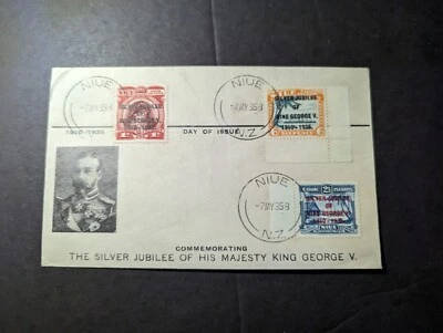 1935 British Cook Islands First Day Cover FDC Niue HM King George V Jubilee - Image 1 of 2