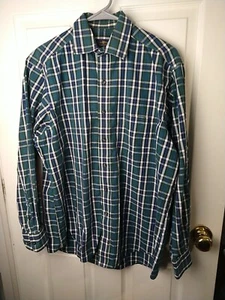 Camisa de vestir Club Room 16 34/35 manga larga verde cuello a cuadros botones delantero. - Imagen 1 de 10