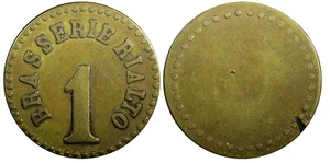 EGYPT Brass Token  1920's for Brasserie Rialto, large "1" 6.41g;27mm  (23 376) - Picture 1 of 3