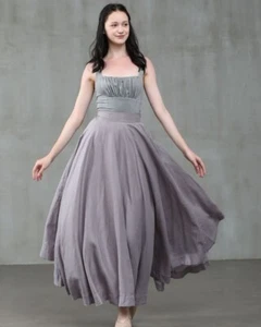NWT Comfort First Classy Always Linennaive Maxi Linen Skirt Silver Gray Sz M - Picture 1 of 10