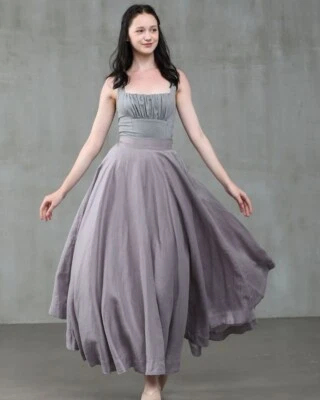 NUEVO CON ETIQUETAS Falda Maxi de Lino Comfort First Classy Always Linennaive Gris Plateado Talla M Foto 1 de 4