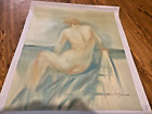Reclining Nude from Rear on Blue 24x20 Original Oil Painting Unstretched Canvas