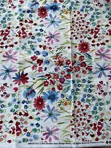 FQ Fabric Remnant Quilt Flowers Field Blue Red White Cotton 11”x18” - Picture 1 of 3