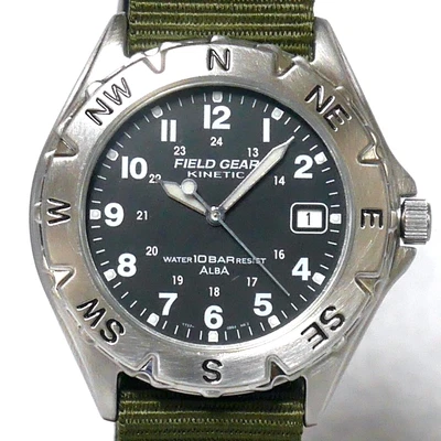 SEIKO ALBA FIELD GEAR KINETIC Military Watch YT57-0B20 2000 Black Luminous Japan - Image 1 of 4