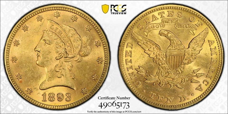 1893 $10 Liberty Head Eagle PCGS MS63 CAC - Image 1 of 1