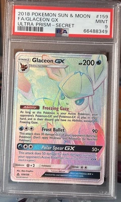 Glaceon GX (Secret Rare) 159/156 Pokémon Sm-Ultra Prism Holo Graded PSA 9 - Image 1 of 2