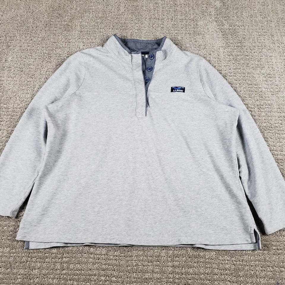 LL Bean Rugby Shirt Womens 2X Gray 1/4 Button Pullover Top Soft Cotton - Image 1 of 4