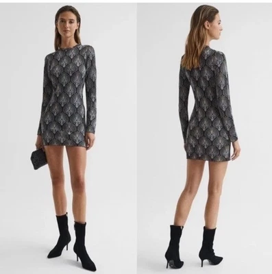 New Reiss Size Large Annie Metallic Jacquard Tunic Mini Dress Bodycon - Image 1 of 4