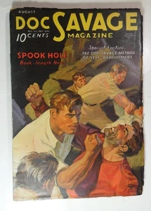 DOC SAVAGE PULP AUG 1935 THE SPOOK HOLE LESTER DENT WALTER M BAUMHOFER COVER - Picture 1 of 10