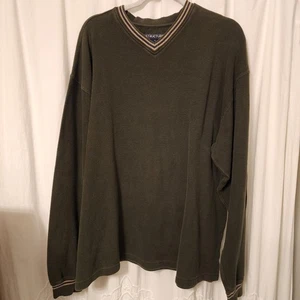 Vintage XL Structure Sweater 80s-90s Cotton USA Green V-Neck Express - Picture 1 of 6