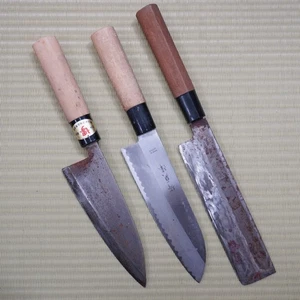 3-teiliges japanisches gebrauchtes Sakai Messerset Deba Santoku Nakiri Klingen Sashimi Sushi F-297 - Bild 1 von 18