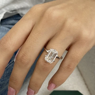 Diamond Emerald Cut Ring VS1 F 5 Carat Solitaire Lab Created 14k White Gold - Image 1 of 4
