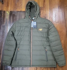 NWT - New Balance Hooded Puffer Tech Jacket - Men’s XL - Olive Green - Picture 1 of 9