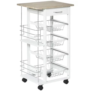 HOMCOM Multi-Use Kitchen Island Trolley Baskets Racks Drawer Worktop Natural - Picture 1 of 11