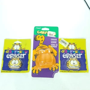 Lot Of 3 Garfield Pencil Eraser Head Mead Brand New Collectible Vintage NEW - Picture 1 of 4