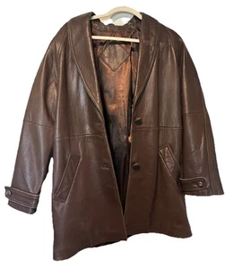 Leather Vintage JF Jacquelini Ferrar Coat Womans Small Brown Shoulder Pads - Picture 1 of 6