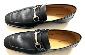 MAGNANNI Made in Spain Black Leather & Decorative Horse Bit Men's Size 8 Loafers - Picture 1 of 19
