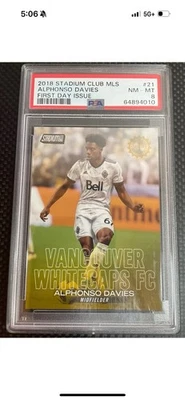 2018 Stadium Club MLS Alphonso Davies First Day Issue Gold /10 Rookie PSA 8 - Image 1 of 2