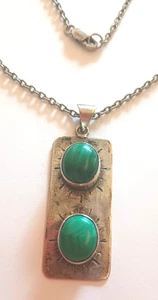 Vintage Südwest Malachit Sterling Silber 925 Kunsthandwerk Anhänger Halskette - Bild 1 von 7