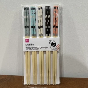 Cute Cat Bamboo Chopsticks (5 Pack) Daiso Japan Fun Gift Animal Hashi ~ NEW - Picture 1 of 10