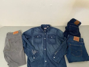 Levis Jeans Denim Blue Jeans 30/31x30/32 Lot Of 3 w DENIM LS SHIRT - Picture 1 of 8