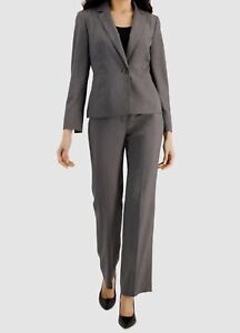 $200 LE Suit Women's Gray 2-Piece Blazer Pant Suit Jacket Petite Size 2P