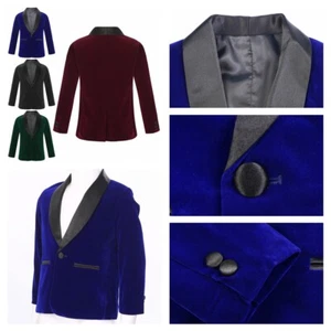 Baby~Kids Boy Long Sleeve Lapel Gentleman Velvet Fake Pockets Buttoned Blazer - Picture 1 of 52