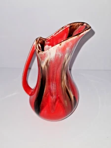 Mid Century Style Vase Pitcher Orange White Brown Drip Glaze 8" Ewer - Picture 1 of 5