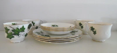 Juego de 4 tazas/platillos/platos de postre Royal Kent Ivy Pattern Staffordshire Inglaterra Foto 1 de 4