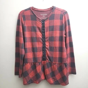 Soft Surroundings Peri Plaid Pullover Petite Medium PM Pink Gray Hooks 3BM3 - Picture 1 of 5