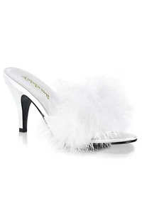 Pleaser USA Amour-03 White Marabou Fur Slipper with Heel UK10 IN-STOCK - Picture 1 of 4