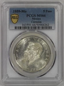 1959 Mo Mexico Silver 5 Pesos PCGS MS66 Carranza KM#471 - Picture 1 of 4