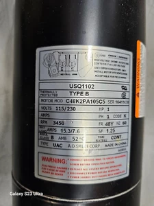 USQ1102,SERVO MOTOR, CU8K2PA105C5, SER-16411CM, 3450RPM, 15:3/7.6, FRAME 48Y - Picture 1 of 2