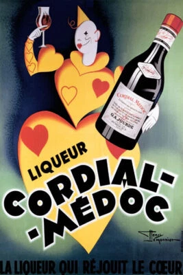 LIQUEUR CORDIAL MEDOC LIQUOR REJOYS THE HEART DRINK 法国老式海报复制品 — 第 1/3 张图片