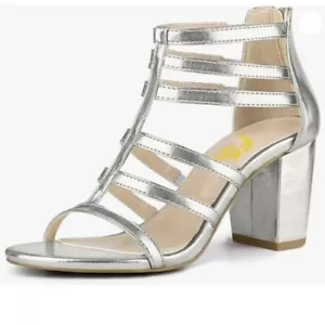 FSJ Women Chunky Mid High Heel Sandals Open Toe T-Strap Pumps Strappy Shoes - Picture 1 of 8