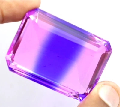 166 Ct Lab-Created Brazilian Multicolor Tourmaline Emerald Cut Loose Gemstone - Image 1 of 4