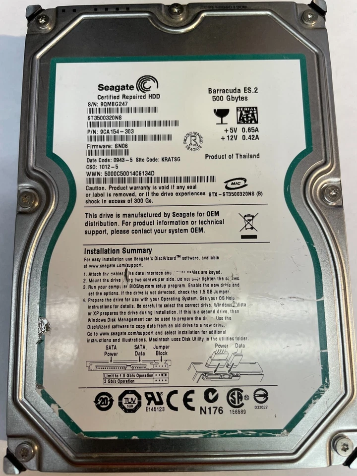 Seagate ST3500320N8 500GB SATA Hard Drive - Image 1 of 2