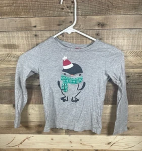 Circo Gray Christmas Penguin Girls Long Sleeve Shirt 12x16” Santa Hat Winter Top - Picture 1 of 5