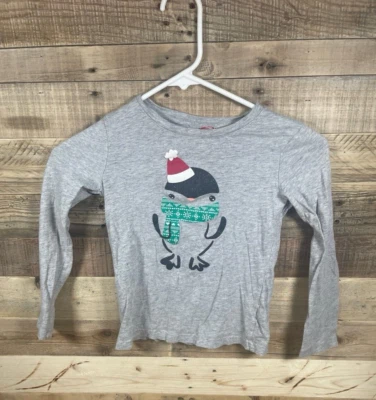 Circo Gris Navidad Pingüino Niñas Camisa Manga Larga 12x16” Sombrero de Papá Noel Invierno Top Foto 1 de 4