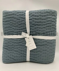 Pottery Barn Pick-Stitch Handcrafted Cotton Linen Quilt Sonoma Blue Twin #Z1293 - Picture 1 of 4